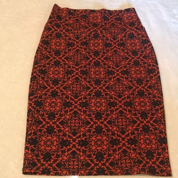 LuLaRoe Orange & Black Floral Print Skirt - XS - Picture 1 of 8